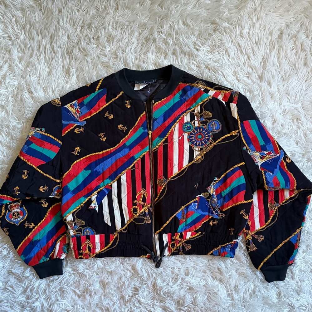 Vintage Nautical Cropped Bomber Jacket by Carol Little Petite Small lightweight